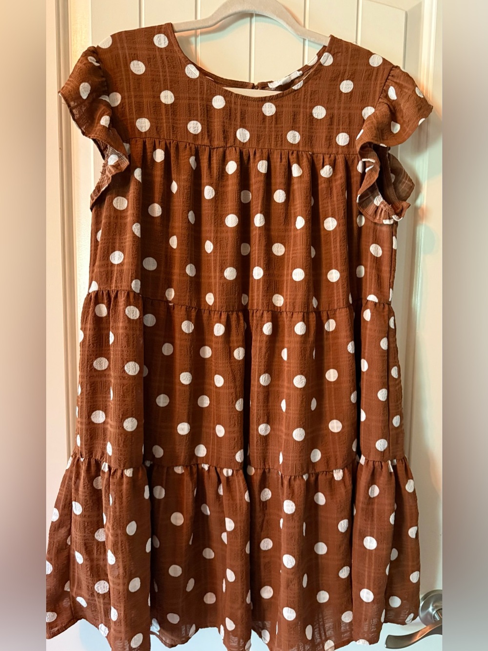 MINE Brown Polka Dot Tiered Mini Baby Doll Dress Large